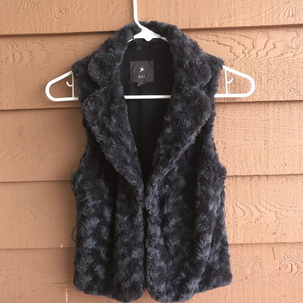 Blue/gray faux fur vest