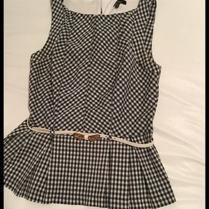 Blue and white gingham peplum shirt