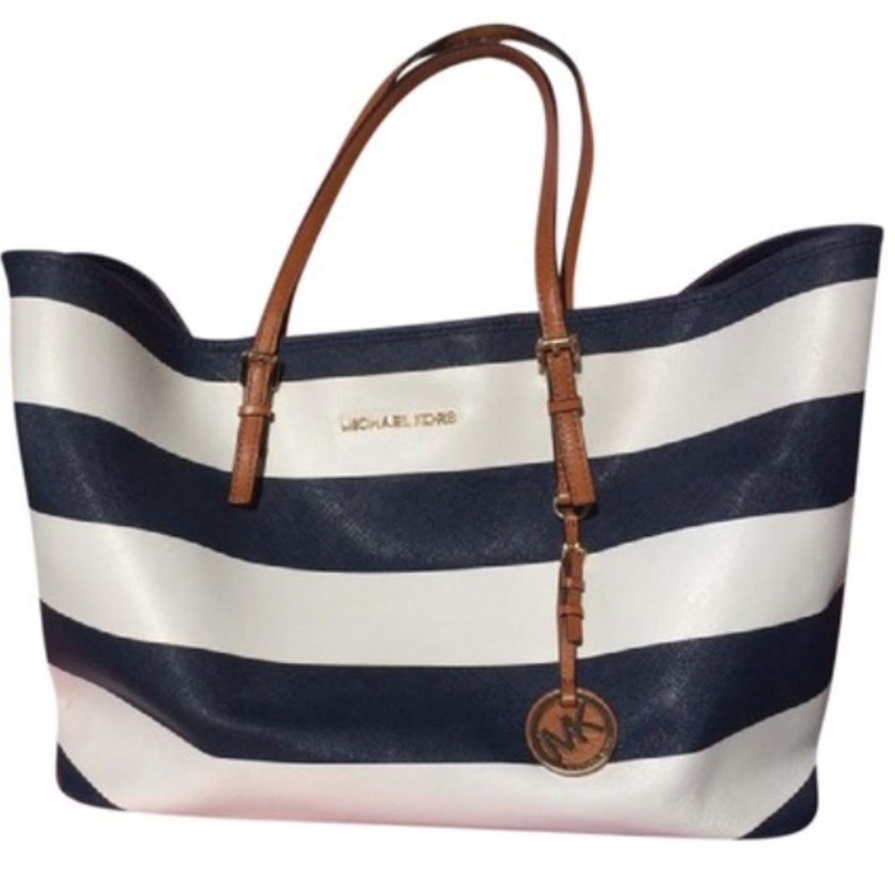 Michael Kors Saffiano Navy & White Tote Bag
