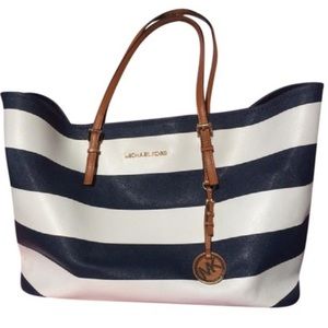 Michael Kors Saffiano Navy & White Tote Bag