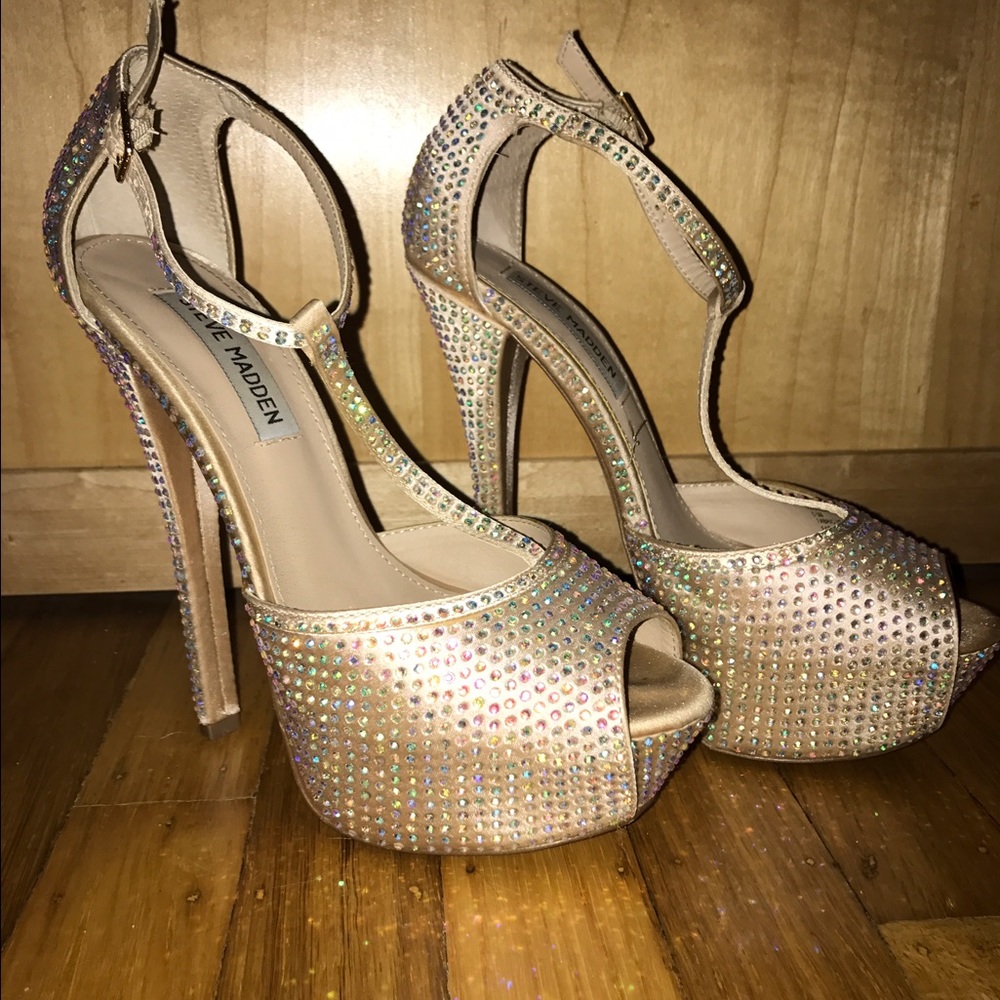 Bedazzled Steve Madden t-strap pumps