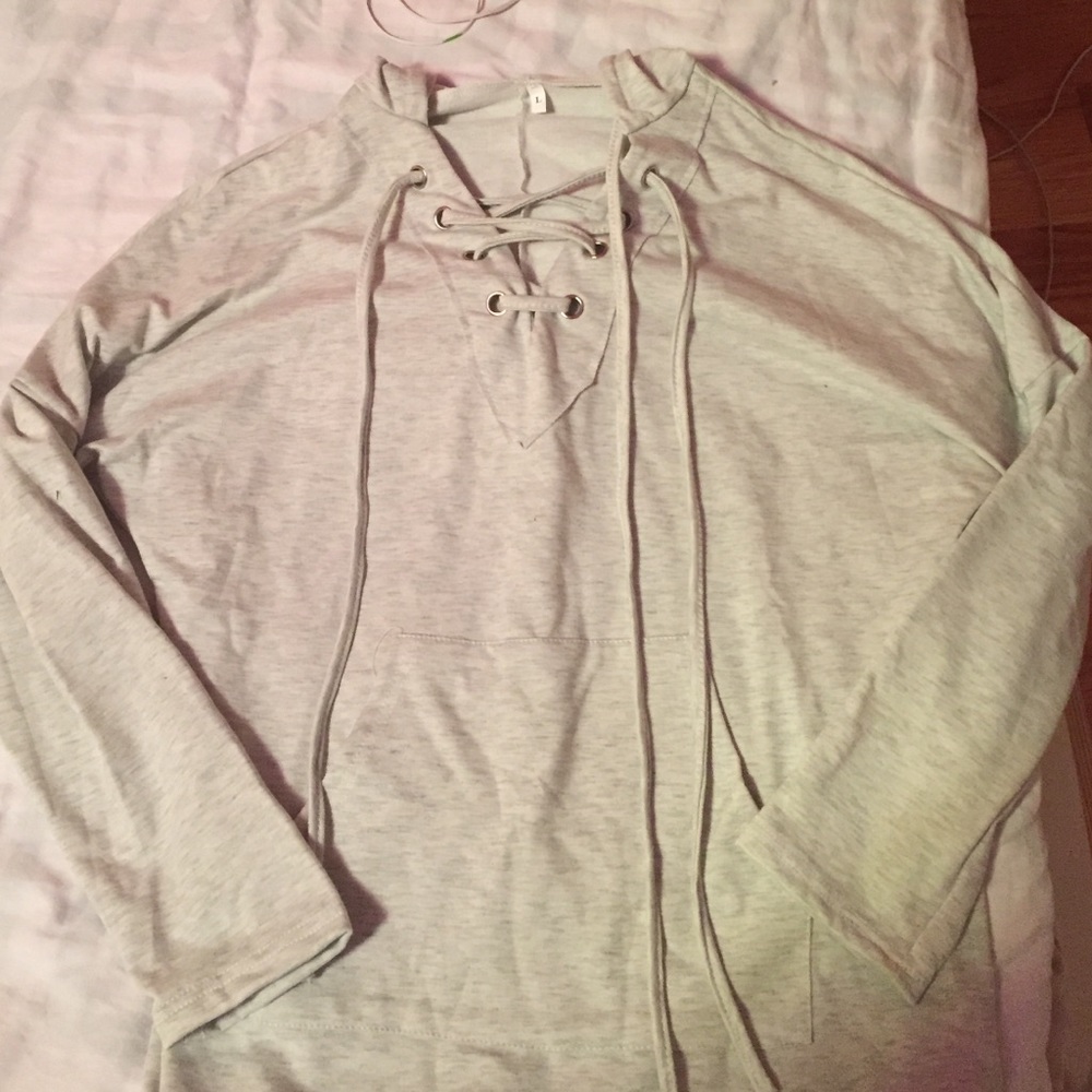 light grey lace up hoodie