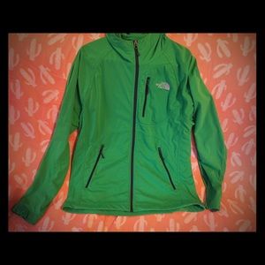 North Face, green hoodie.