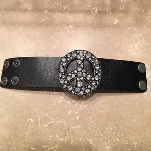 Gorgeous piece sign black leather cuff