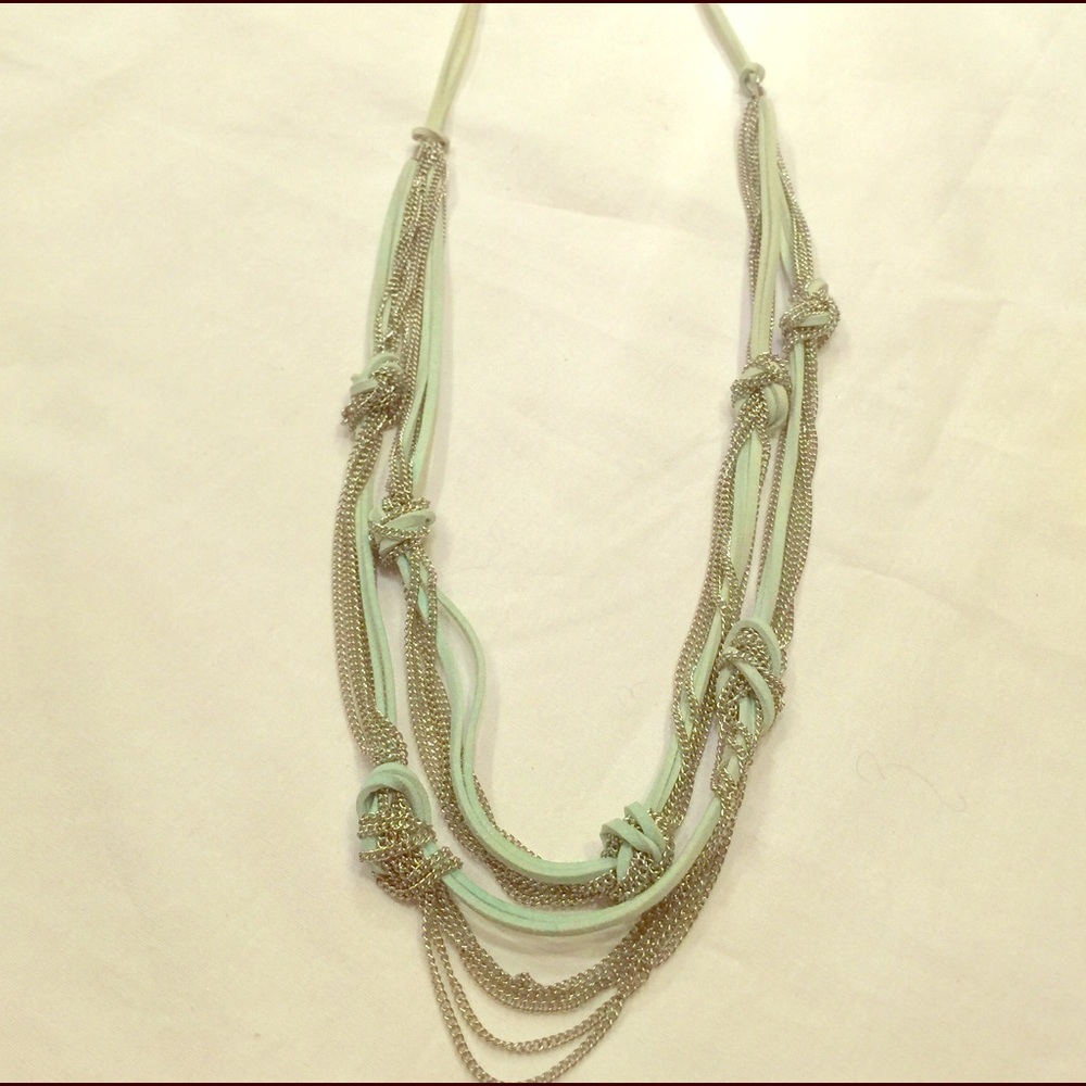 Mint green leather and chain necklace