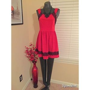 Flirty red dress with black lace detail! ❤️
