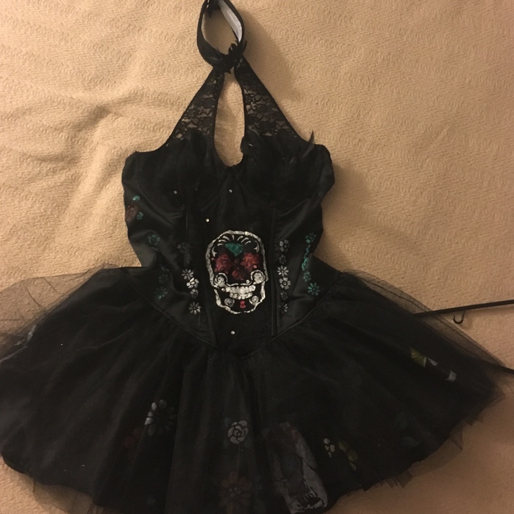 Hand stenciled day of the dead costume dress