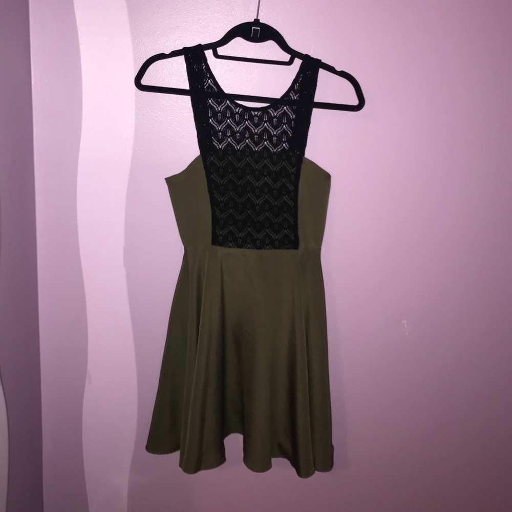 Olive dress with lace detailing