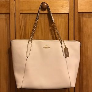 Coach white leather tote