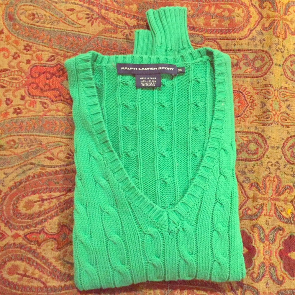 green cable knit sweater from Polo Ralph Lauren