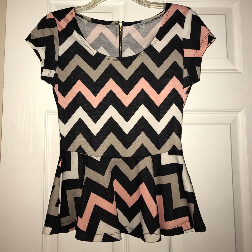 Black/tan/pink Peplum shirt