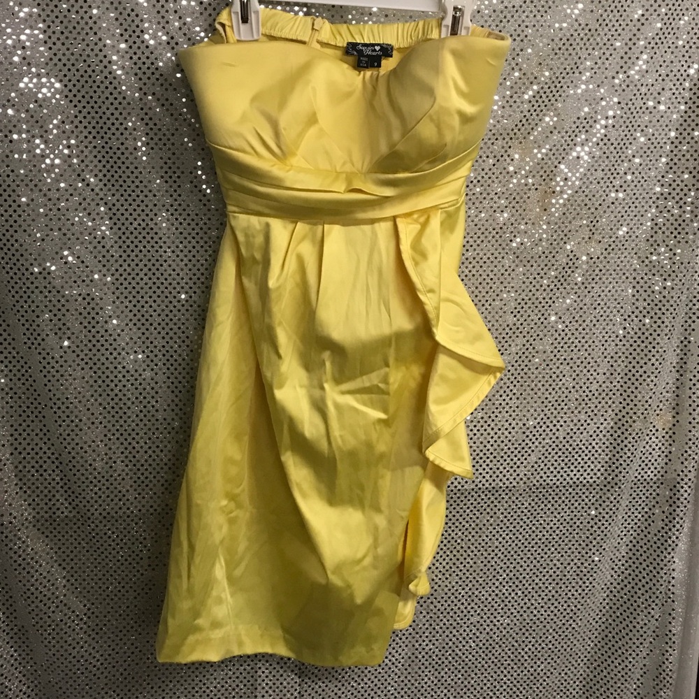 Formal gown sz 9 yellow gown short by Sequin heart