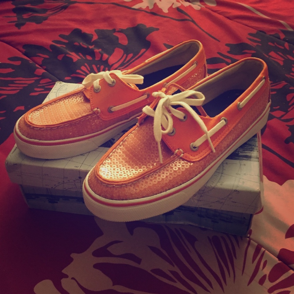 Orange sequin sperry shoes!