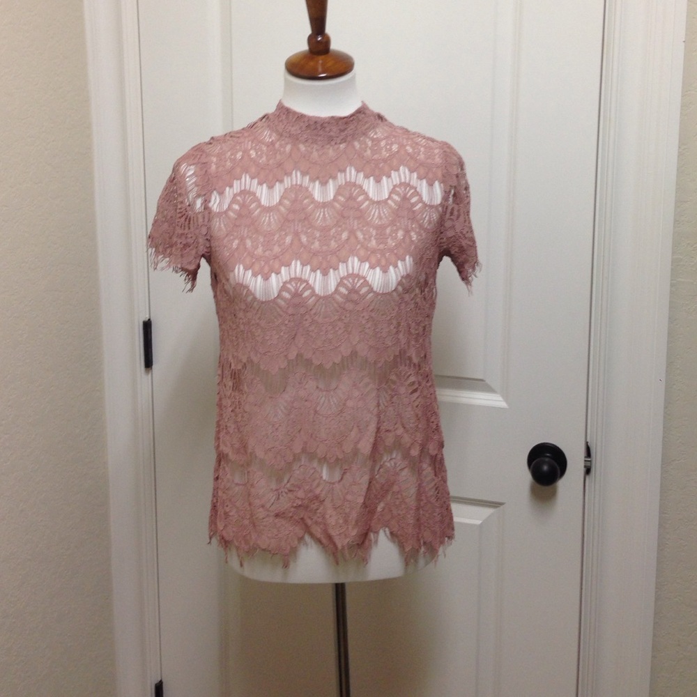 NWT pink lace short sleeve top