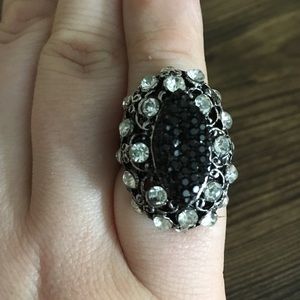 Black and Bling Rhinestone Dazzle Adjustable Ring