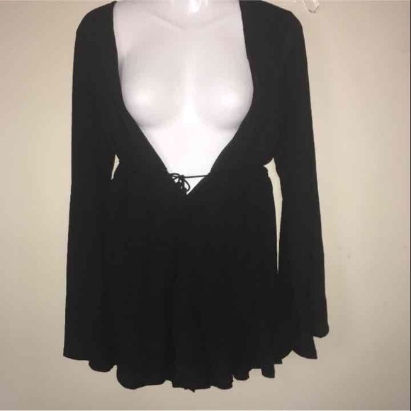 Super Low V Bell Sleeve Romper - Picture 2 of 3