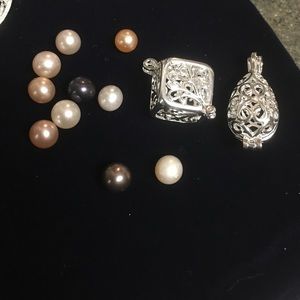 Sterling Silver pearl cage box or tear drop charm