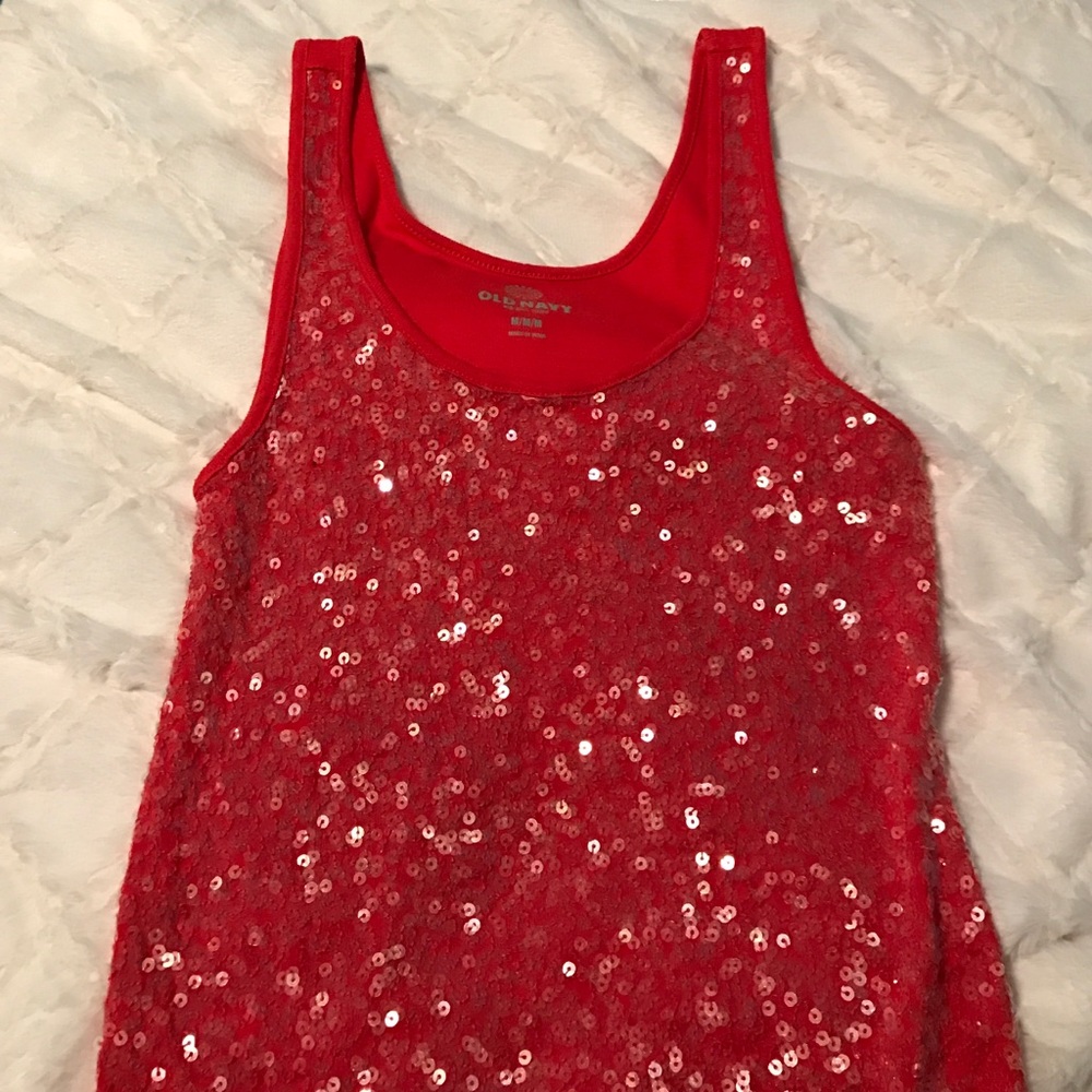 Red sequin tank