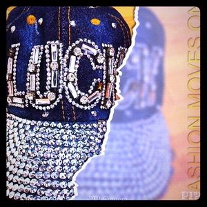 LUCK Embellished Denim Baseball Cap