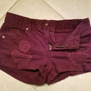 Burgundy Distressed Shorts