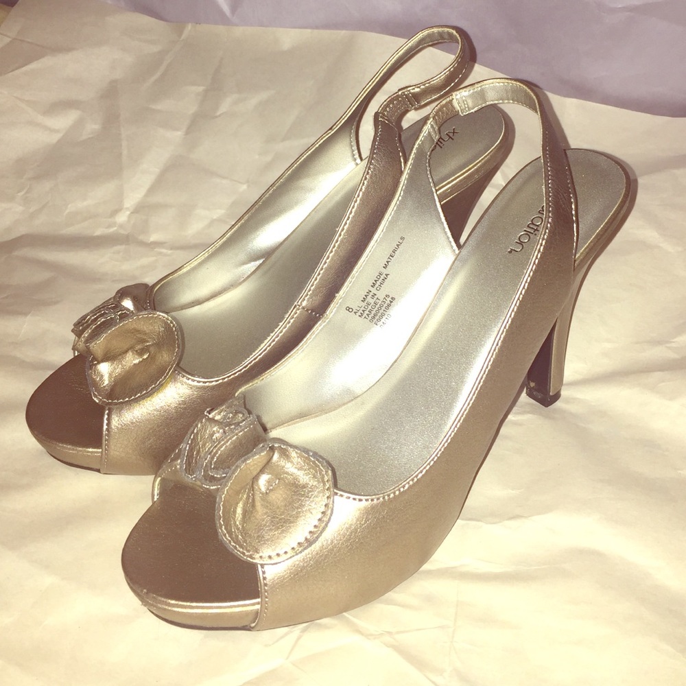 Gold peep toe heels