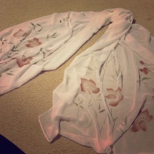 Hand painted white chiffon scarf