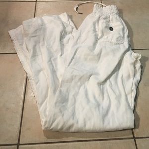 White Linen Wide Leg Pants.