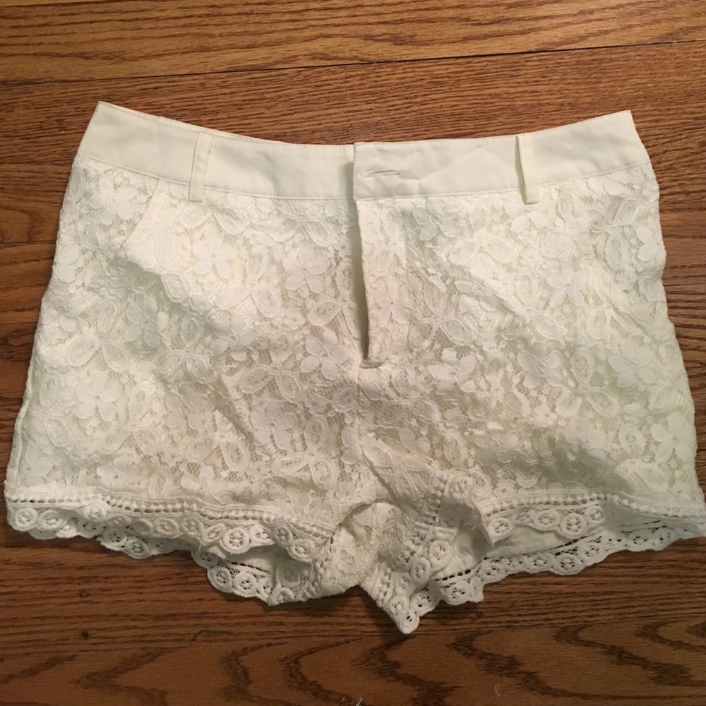 Cream colored lace shorts