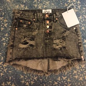 One Teaspoon Distressed Denim Skirt