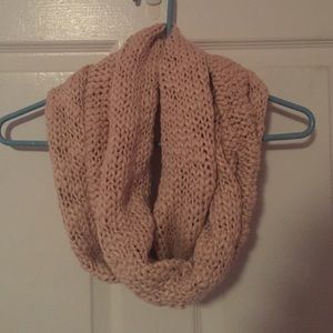 Pink and gold knit infinity scarf