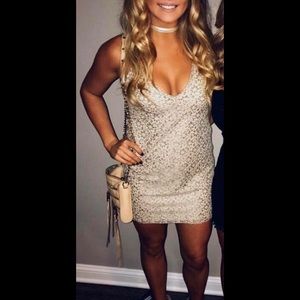 Zara dress - tan/grey pattern