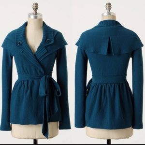 Anthro Sparrow Teal Blue Konnichiwa Sweater Jacket