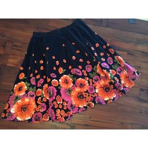 Vintage Free People Full Floral Velvet Skirt