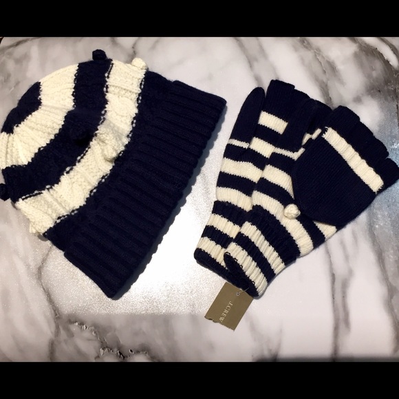 J Crew hat and glove mittens!NWT navy and white main image 4