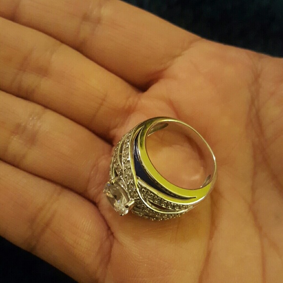 Costume Diamond Ring with Blue Enamel Underneath - Picture 2 of 4