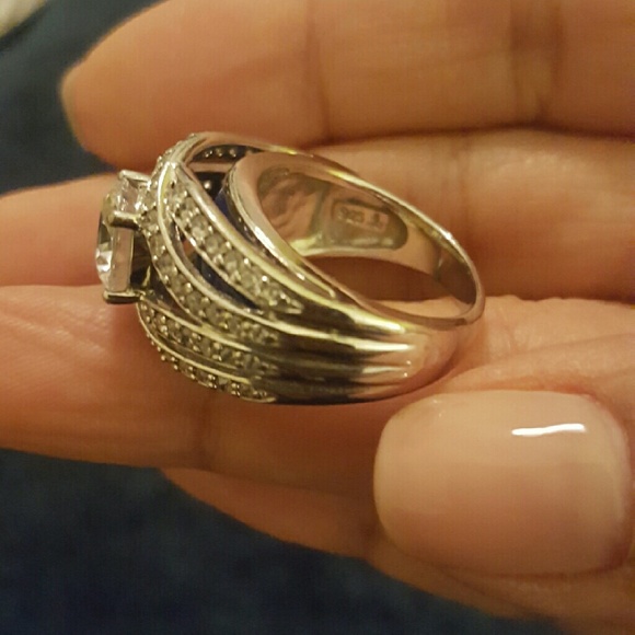 Costume Diamond Ring with Blue Enamel Underneath - Picture 3 of 4