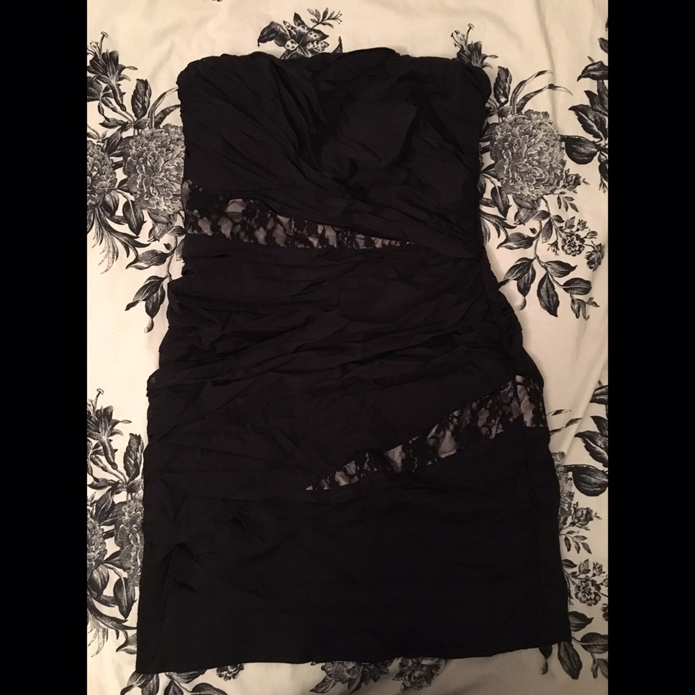 Express black rouched/lace tube top dress