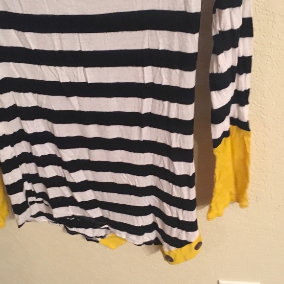 LS Navy Blue and Mustard Striped Asymmetrical Top - Picture 2 of 2