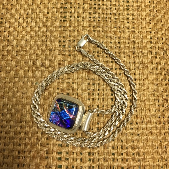 Sterling Silver Necklace with Art Glass Pendant - Picture 4 of 4