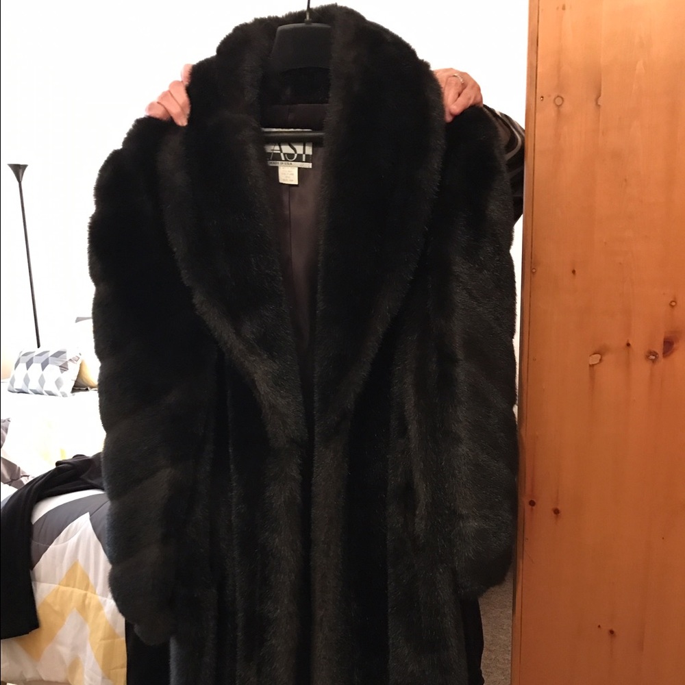 A new faux mink black full length coat