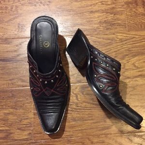 Cole Haan Black Leather Cowboy Boot Mules