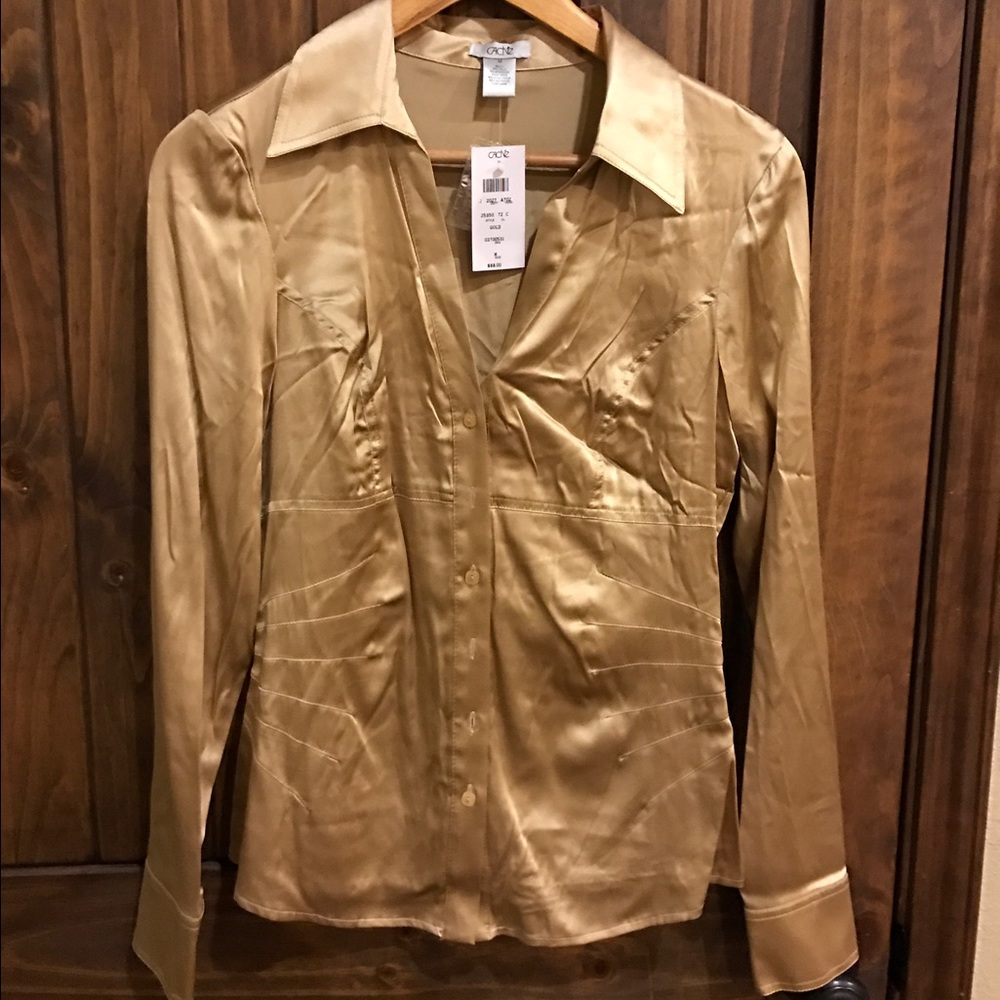 Cache NWT Gold silk blouse! Gorgeous!!