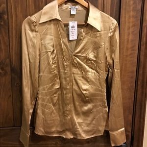 Cache NWT Gold silk blouse! Gorgeous!!