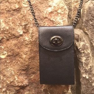 Coach Gunmetal Pebbled Leather Phone Crossbody