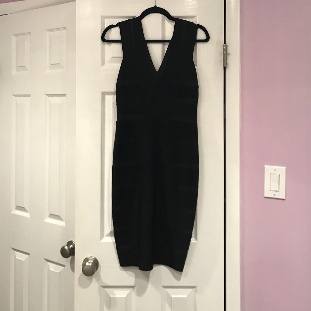 Herve Leger V-neck Bandage Dress in Black