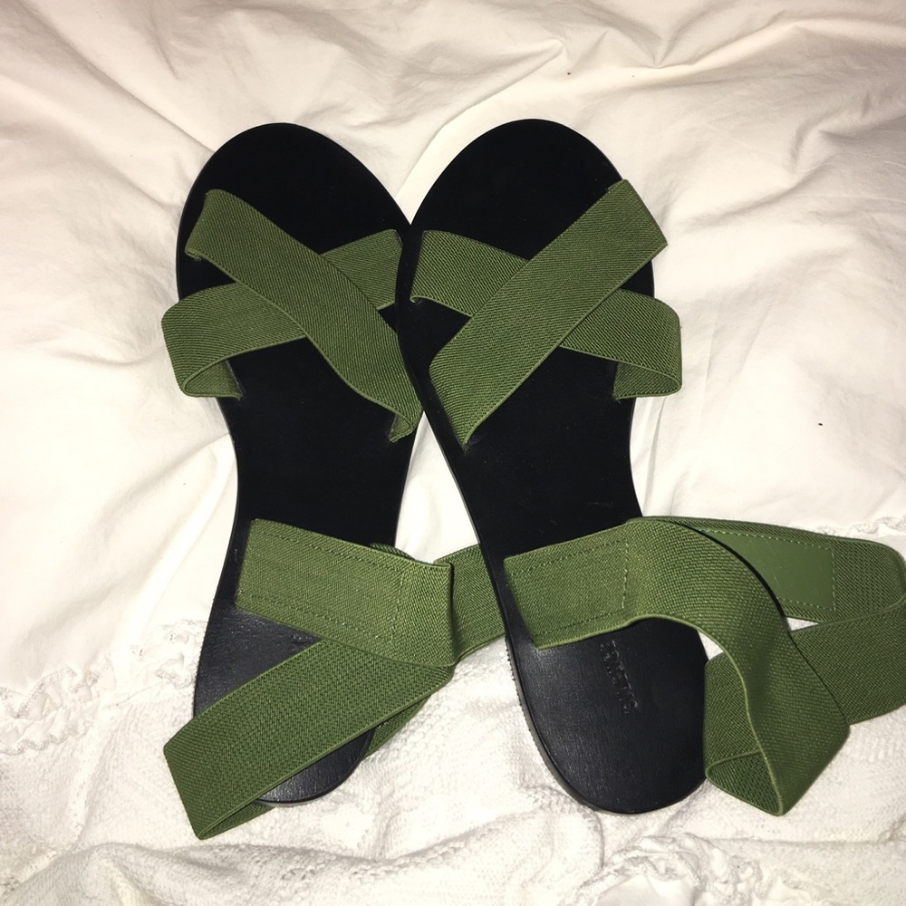 Black with green strap sandals