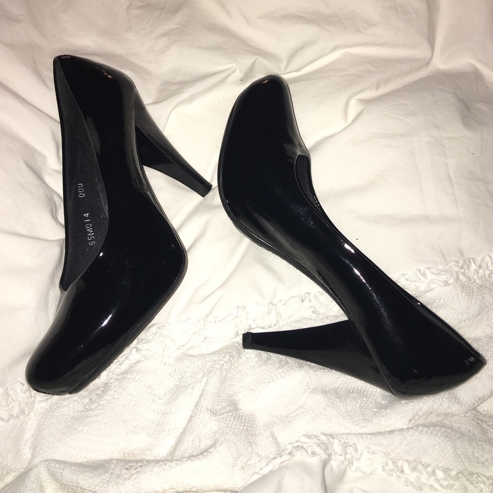 Black patent leather heels