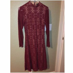Wine and nude lace midi dress