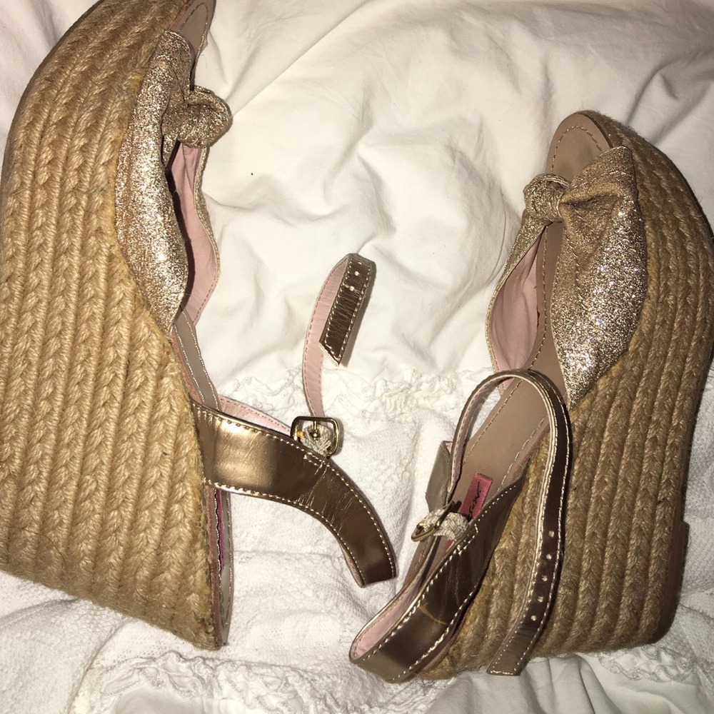 Gold glitter espadrilles wedges