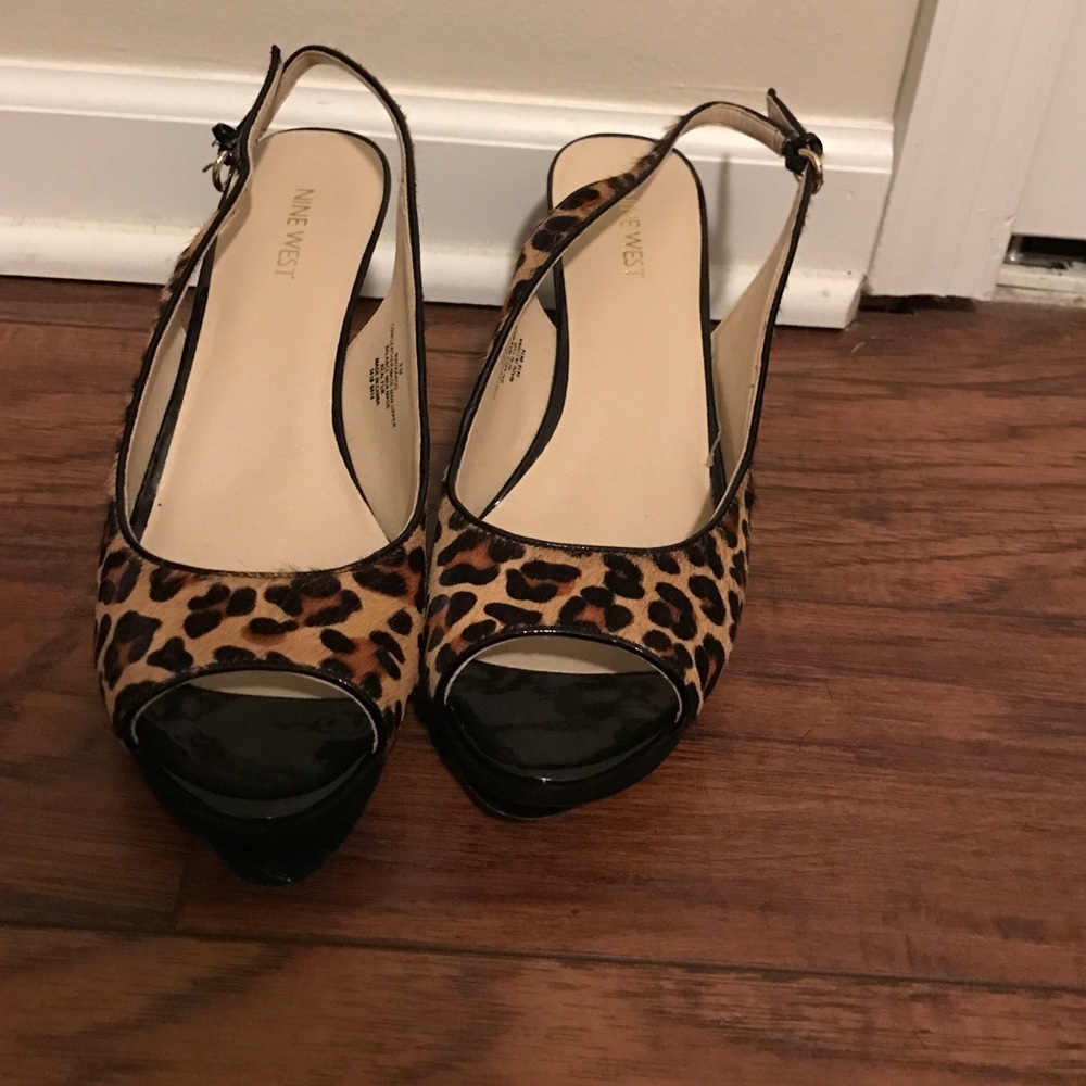 Nine West Leopard Open Toed Slingback's